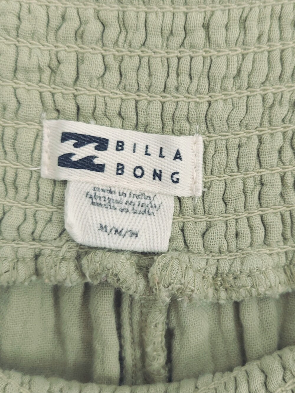 Billabong New Waves Smocked Waist Gauze Wide Leg Pants Women Medium In Avocado - Picture 5 of 12